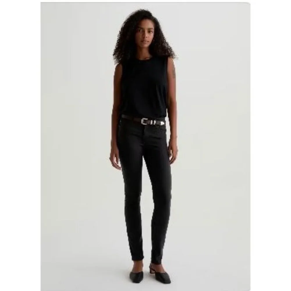 AG Prima Mid Rise Cigarette Jeans Super Black Size 28R Skinny Designer Classic